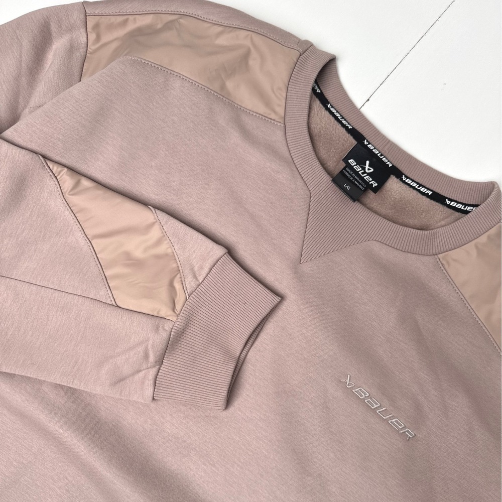 Bauer Hockey Mens Mauve Crewneck Sweatshirt Large Fleece Lined Tech Overlays